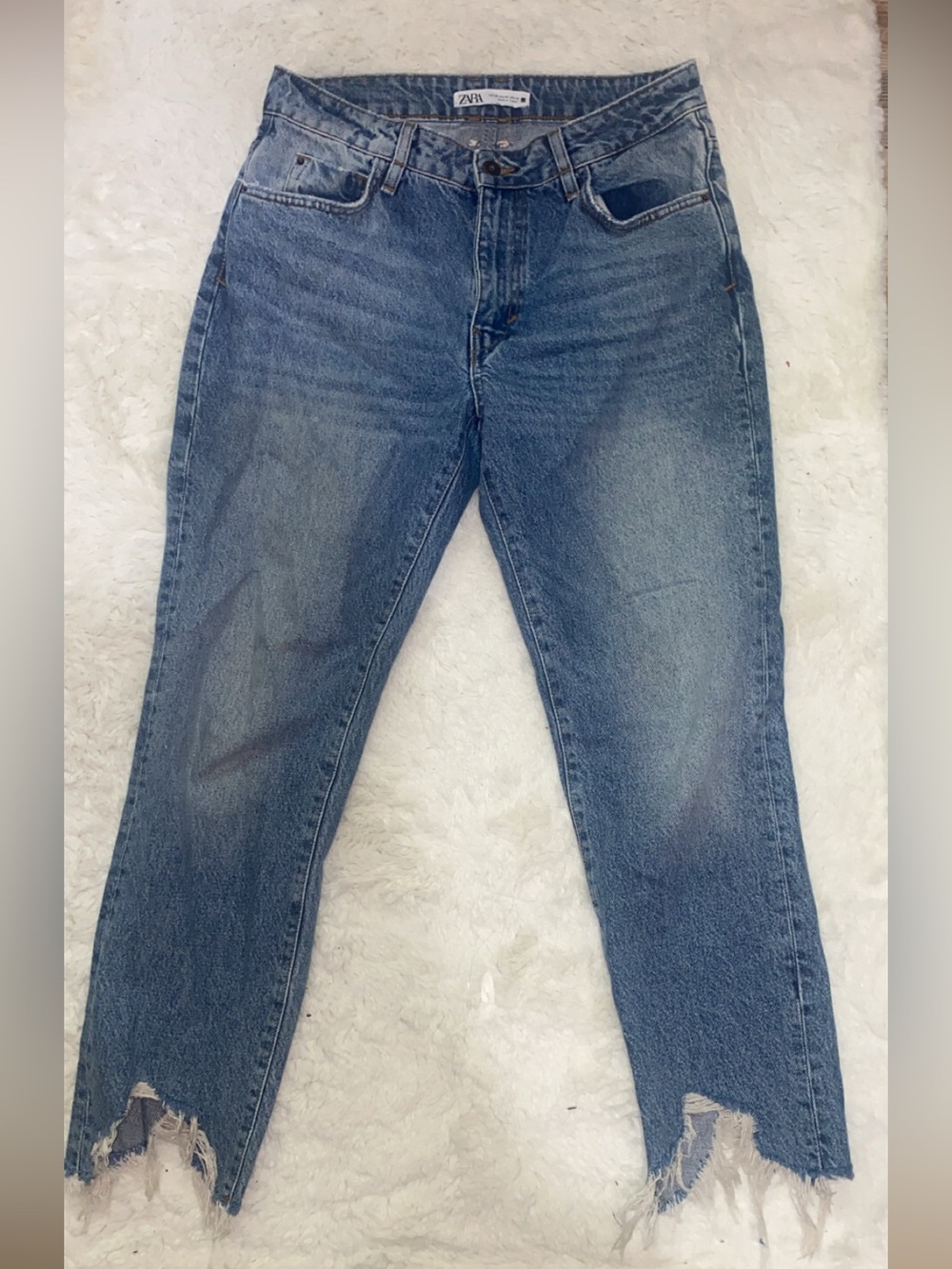 Zara Blue Denim Jeans with Brown Topstitching